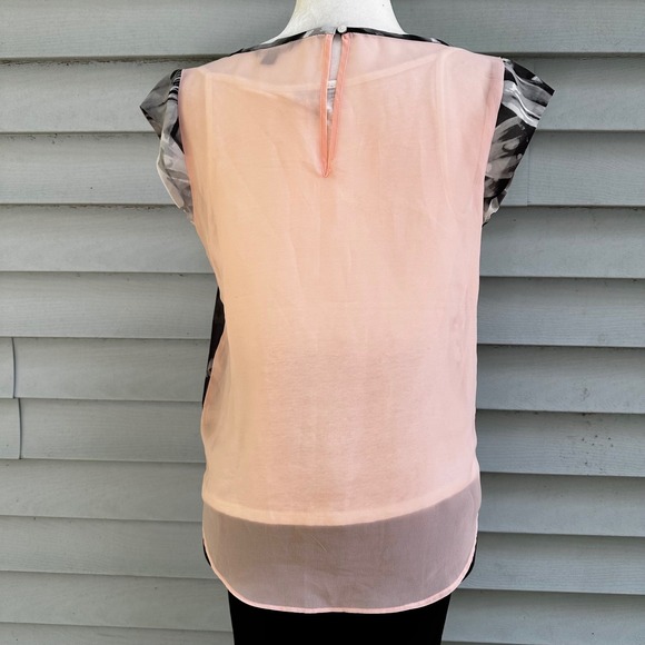 American Eagle Black & White Floral Blouse Cap Sleeve Sheer Top Whimsygoth Sz SP - Picture 8 of 11